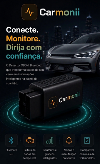 Scanner OBD-II Bluetooth Carmoni conectado a um veículo